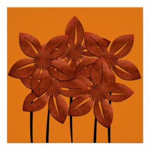 Abstract Bright Copper Flowers Poster