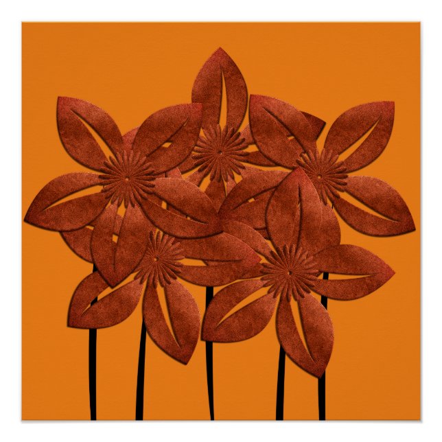 Abstract Bright Copper Flowers Poster (Front)