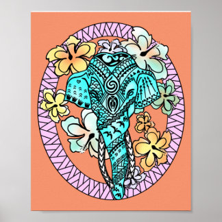 Abstract Bright Elephant Polynesian tattoo art Poster