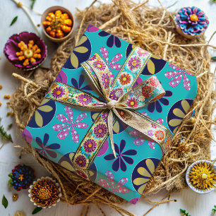 Abstract Bright Floral Colourful  Wrapping Paper
