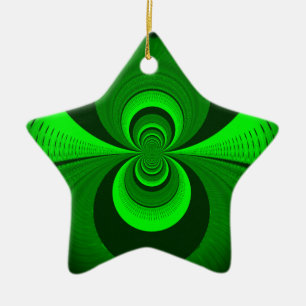 Abstract Bright Green Groovy kaleidoscope Pattern Ceramic Tree Decoration