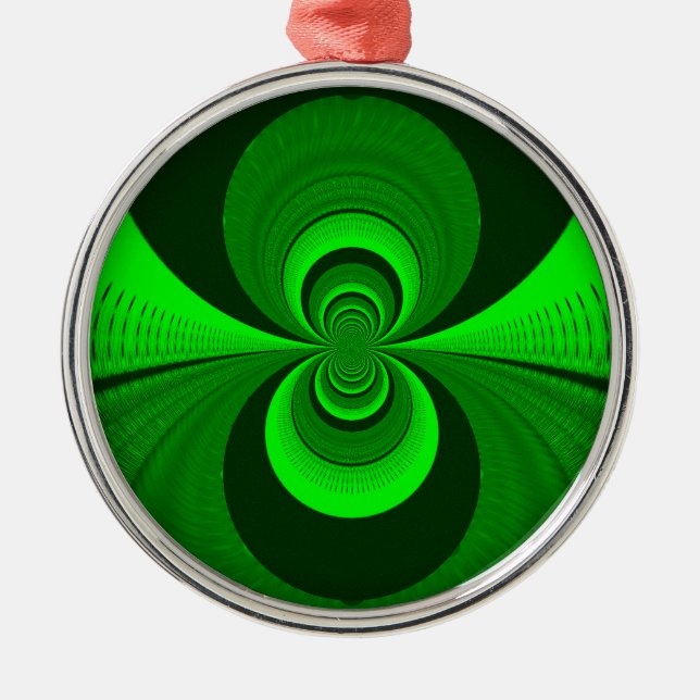 Abstract Bright Green Groovy kaleidoscope Pattern  Metal Tree Decoration (Front)
