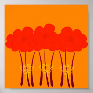 Abstract Bright Orange Red Anemones Bouquet Poster