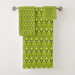 Abstract bright ornament plain neon green bath towel set