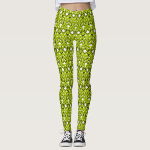Abstract bright ornament plain neon green leggings