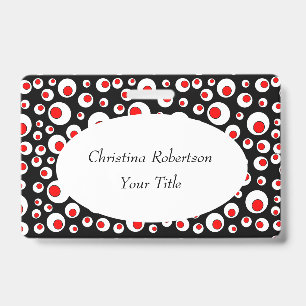 Abstract Bright Red Circles in White Circles Black ID Badge