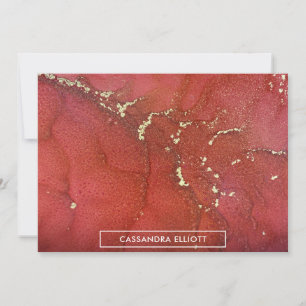Abstract Bright Red & Gold Alcohol Ink Liquid Art Thank You Card