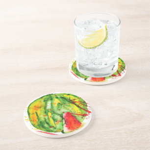 Abstract bright watercolor watermelon coaster
