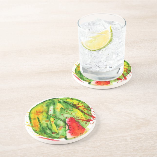 Abstract bright watercolor watermelon coaster (Side)