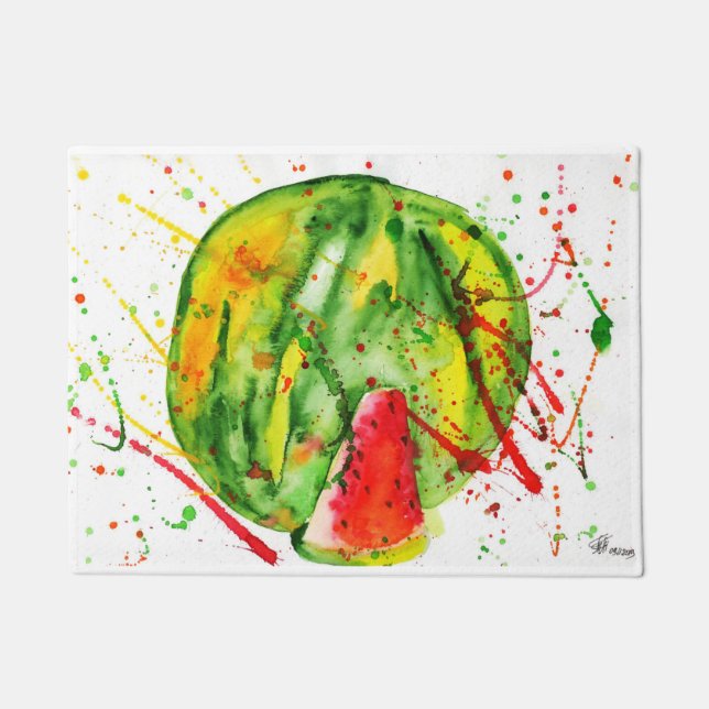 Abstract bright watercolor watermelon doormat (Front)