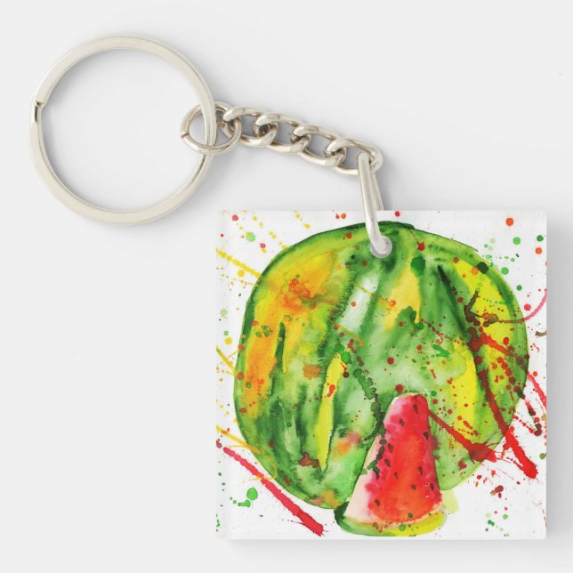 Abstract bright watercolor watermelon key ring (Front)