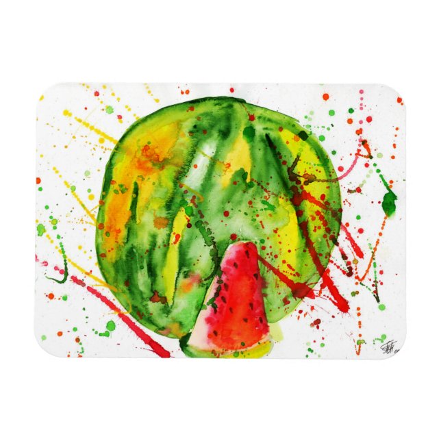 Abstract bright watercolor watermelon magnet (Horizontal)