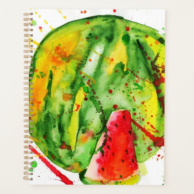 Abstract bright watercolor watermelon planner (Front)