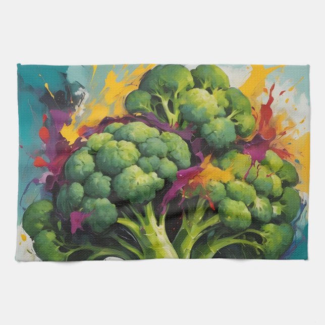 Abstract Broccoli Pattern with Bold Brushstrokes  Tea Towel (Horizontal)