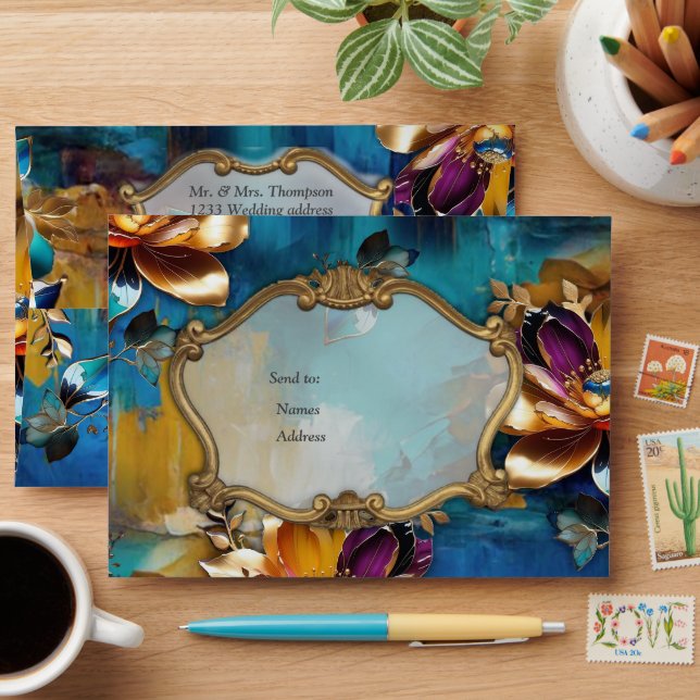 Abstract bronze, gold-blue Baroque style  Envelope (Desk)