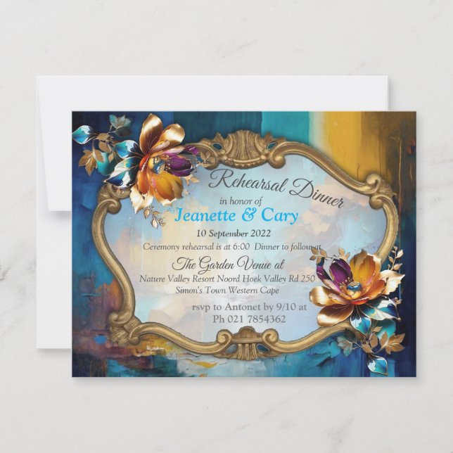 Abstract bronze, gold-blue Baroque style Invitation (Front)