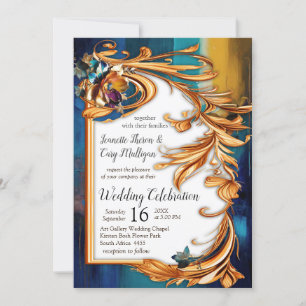 Abstract bronze, gold-blue Baroque style  Invitation