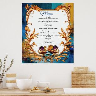 Abstract bronze, gold-blue Baroque style Poster