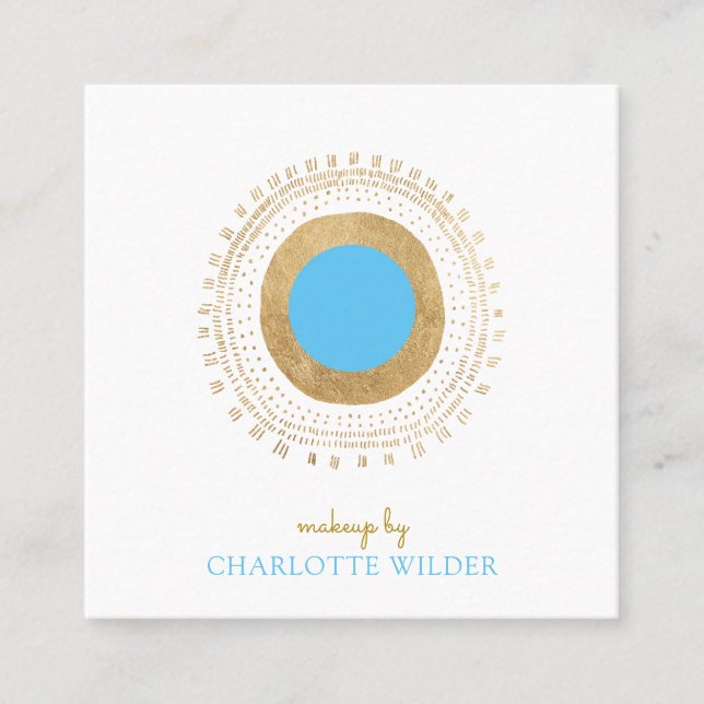 Abstract Bronze Teal Circle Makeup Artist Square Business Card (Front)