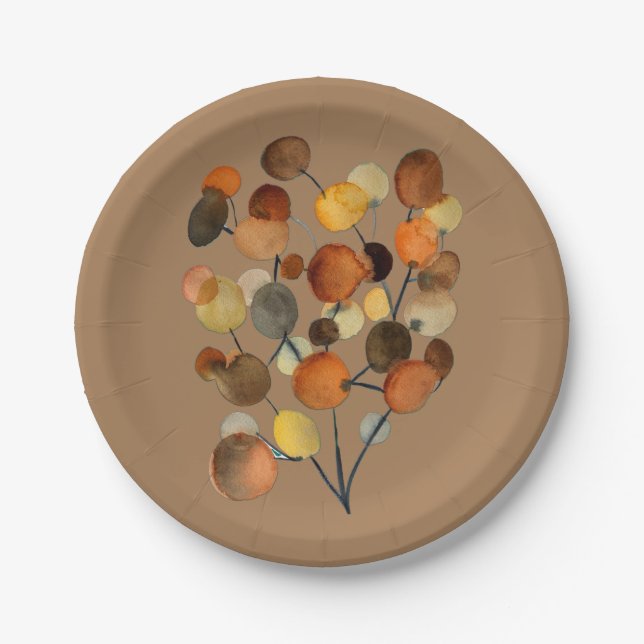 Abstract brown Autumn Earth Tree art Paper Plate (Front)