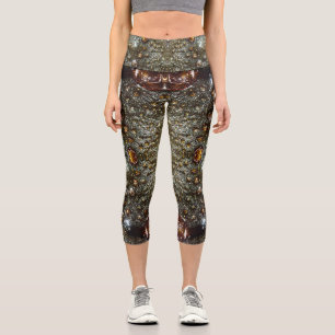 Abstract brown, dark grey texture pattern capri leggings