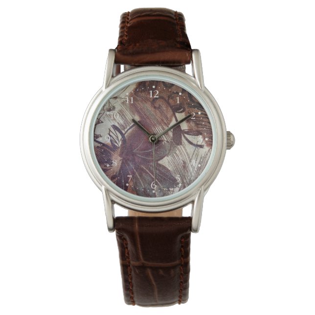 Abstract Brown Floral Design 1 Watch (Front)