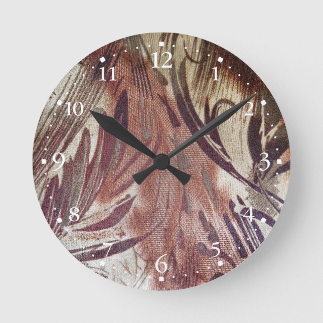 Abstract Brown Floral Design 2 Round Clock (Front)
