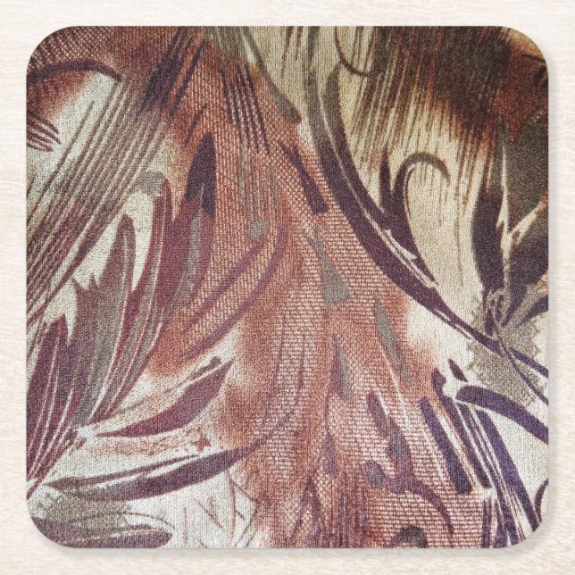 Abstract Brown Floral Design 2 Square Paper Coaster (Front)