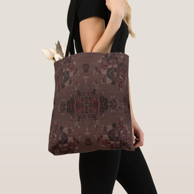 Abstract brown flowers pattern tote bag (Close Up)