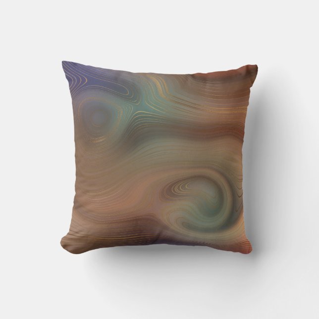 Abstract Brown Green Blue Gold Swirls Cushion (Front)