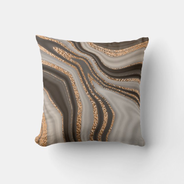 Abstract brown marble with gold texture cushion (Front)