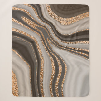 Abstract brown marble with gold texture sherpa blanket