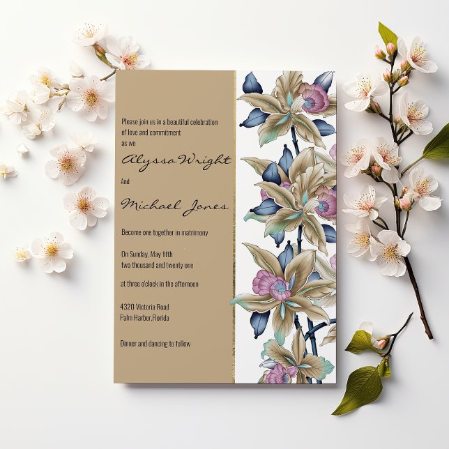 Abstract brown pink blue teal floral Wedding Invitation (Abstract brown pink blue teal floral Wedding)