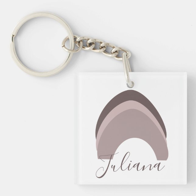 Abstract Brown Rainbow Doodle Script Name  Key Ring (Front)