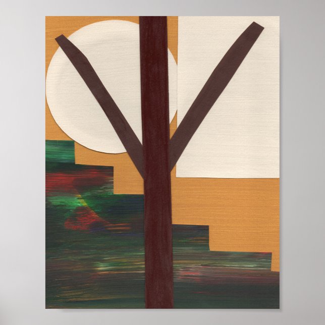 Abstract Brown Tree with Geometric Shapes Poster (Front)