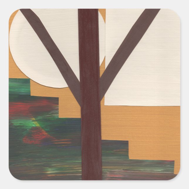 Abstract Brown Tree with Geometric Shapes Square Sticker (Front)
