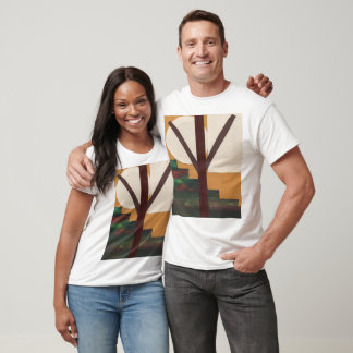 Abstract Brown Tree with Geometric Shapes T-Shirt
