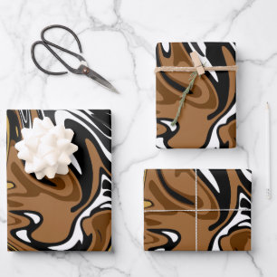 Abstract Brown, white and Black Fluid Art Wrapping Paper Sheet