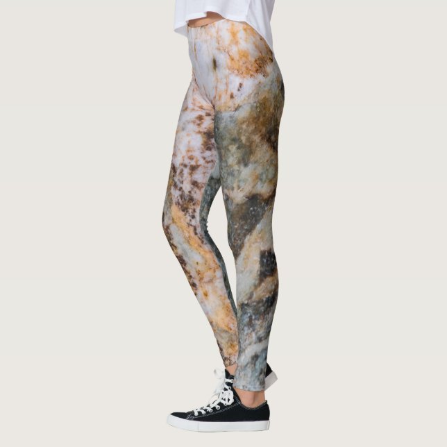 Abstract brown white grungy rock texture leggings (Left)
