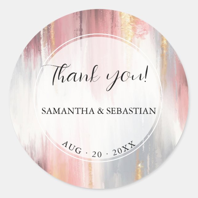 Abstract Brush Stroke Blush Gold Charcoal Classic Round Sticker (Front)