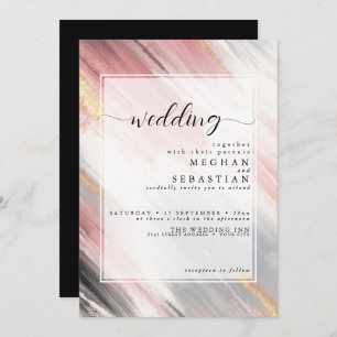 Abstract Brush Stroke Blush Gold Charcoal Invitation