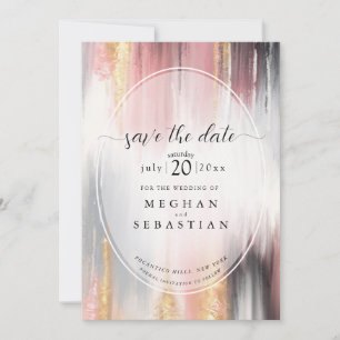 Abstract Brush Strokes Blush Gold Charcoal Save The Date