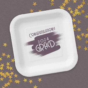 Abstract Brush Strokes Congratulations Grad Paper Plate