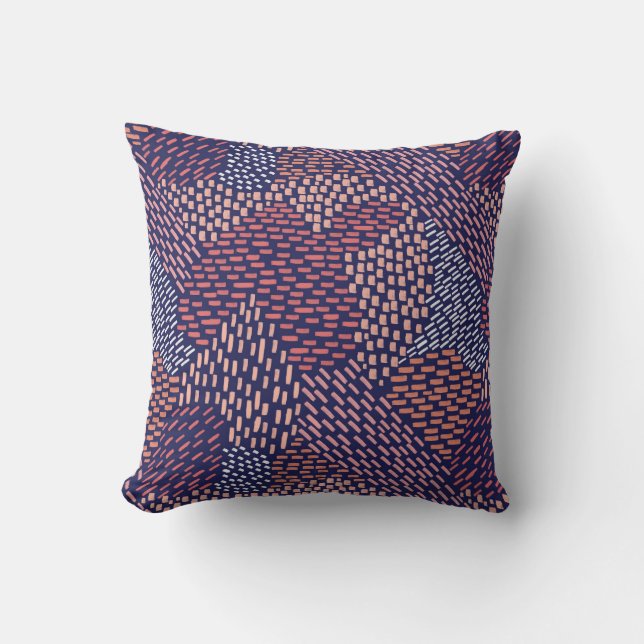 Abstract Brush Strokes, Coral, Peach, Pink, Navy  Cushion (Front)
