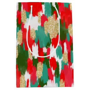 Abstract Brush Strokes Gold Glitter Christmas  Medium Gift Bag