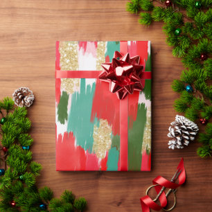Abstract Brush Strokes Gold Glitter Christmas  Wrapping Paper