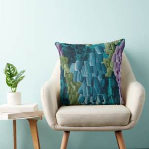 Abstract Brush Strokes in Blue, Green, and Purple Cushion