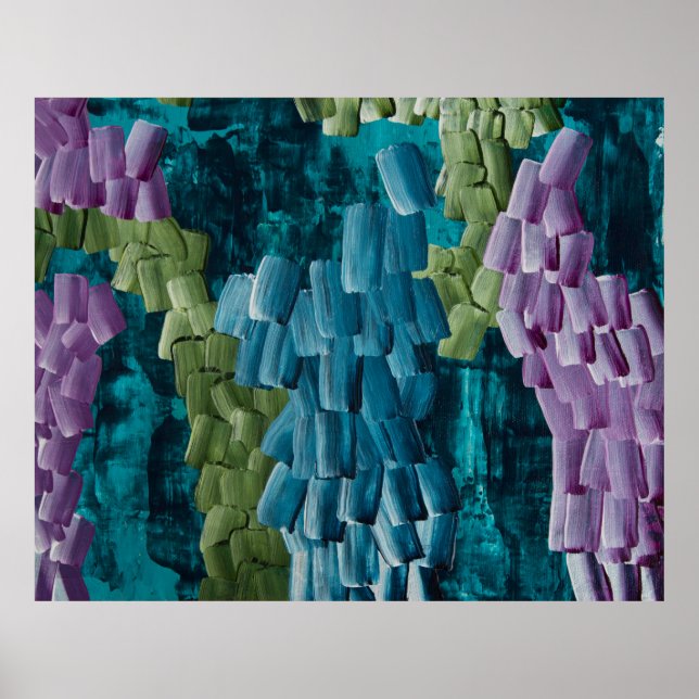 Abstract Brush Strokes in Blue, Green, and Purple Poster (Front)
