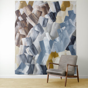 Abstract Brush Strokes in Neutral and Earth Tones Tapestry