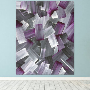 Abstract Brush Strokes in Purple, Black, and Grey Canvas Print